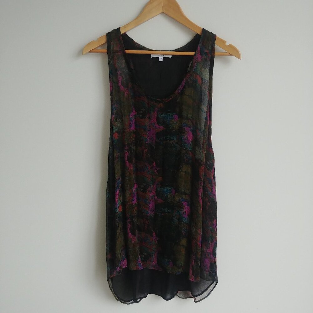 IRO soft flowy dark abstract purple pattern tank blouse top 42 approx US 10